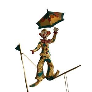 Ron Lee 1980 Clown Umbrella Tightrope Circus High Wire Gold Quartz Base Tags VTG